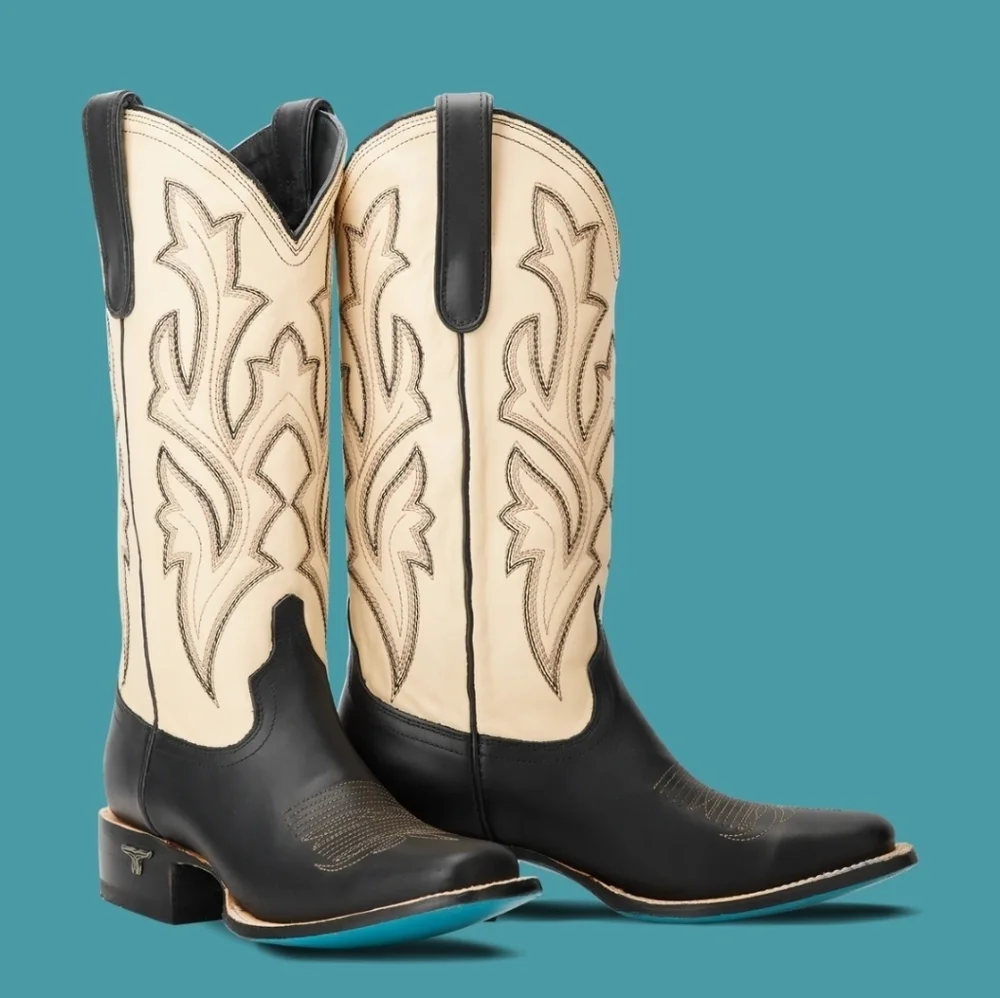 Lane Classic Square Leather Boot Women Size 7.5 Jet Black and Pale Ivory 012026 - Picture 12 of 12